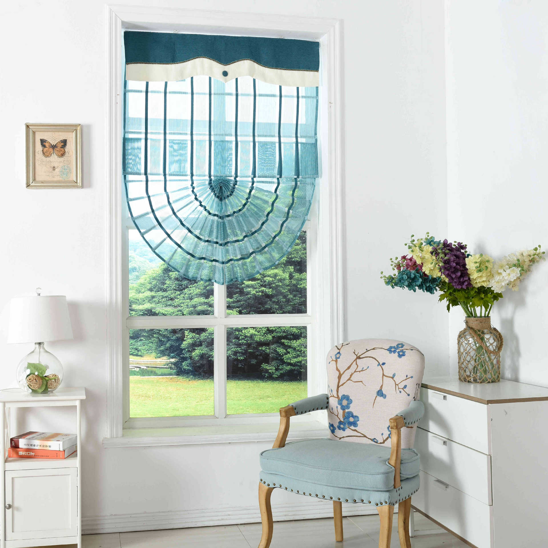 直销批发定做清新客厅罗马帘 现代餐厅升降帘 扇形帘定制窗帘批发