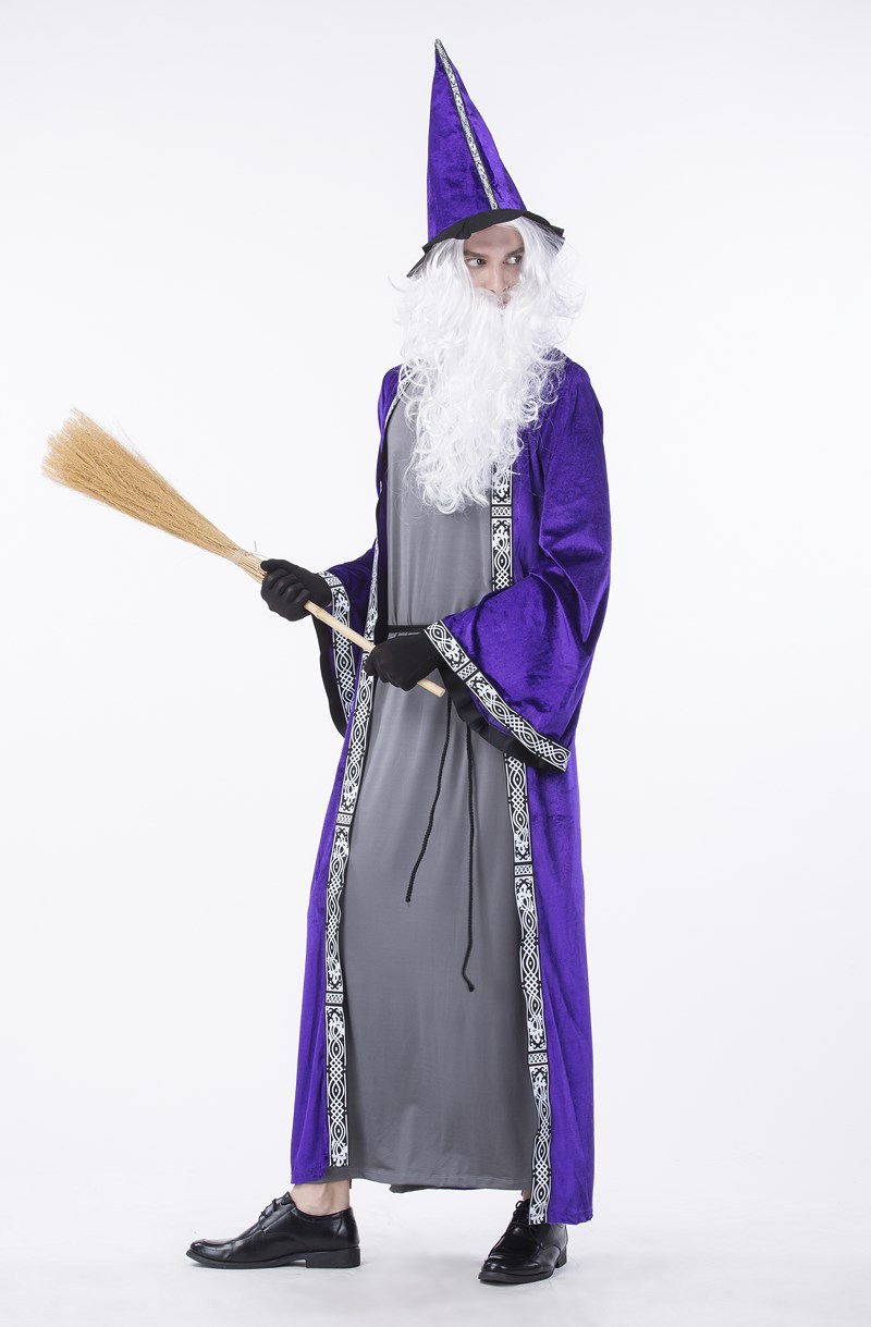 2017年cosplay森林精灵老巫师长款蛊术老头款紫色俩件套男款代发