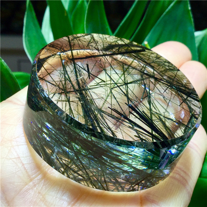 东海水晶天然绿发晶顺发晶套装手镯内径56mm