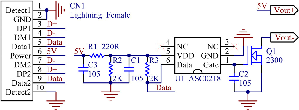 iphone苹果lightning数据线取电母座芯片ic,asc0218