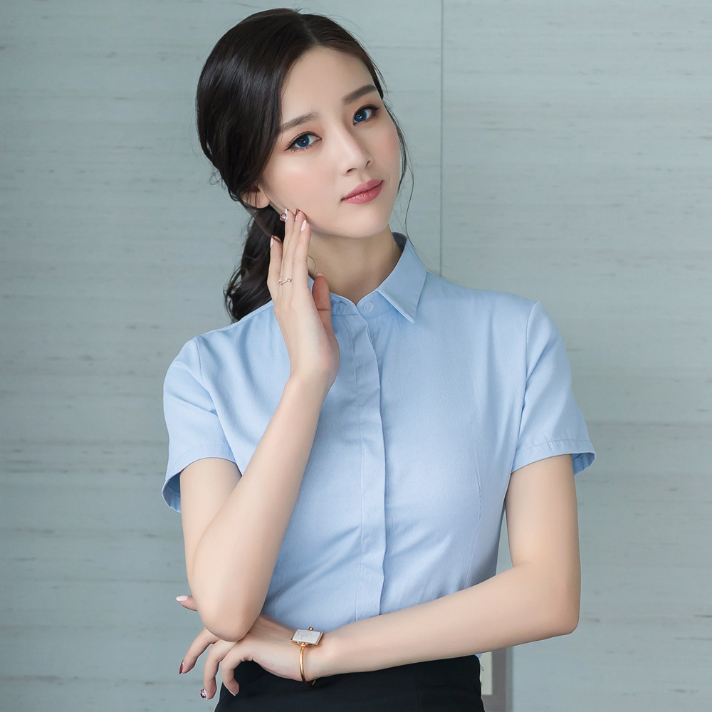 职业衬衫女短袖工作服夏季白衬衫修身通勤正装抗皱棉衬衣批发厂家