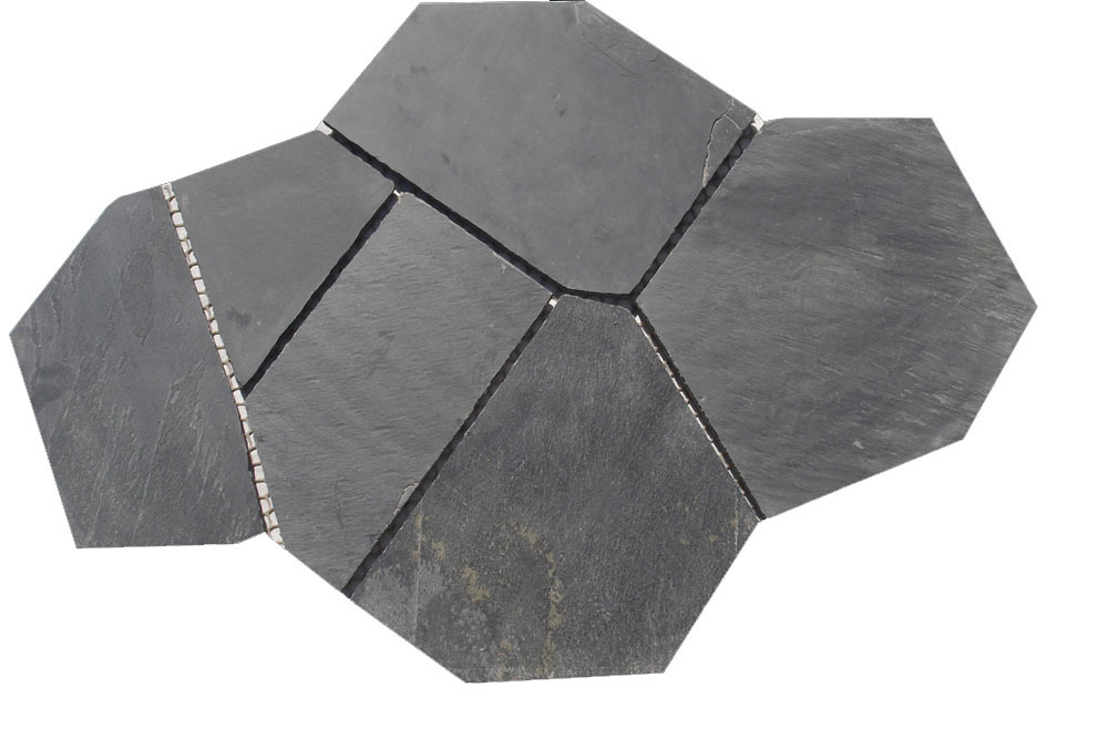 大量供应 天然青石板岩冰裂纹 网贴齐边碎拼石 异形铺路