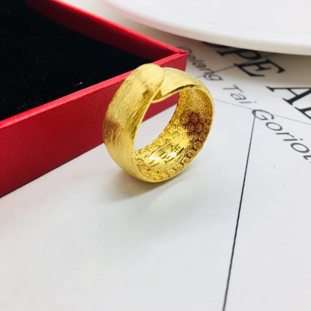 男女情侣镀金拉丝指环镀厚金戒指欧币招财天元戒大光面戒子礼物
