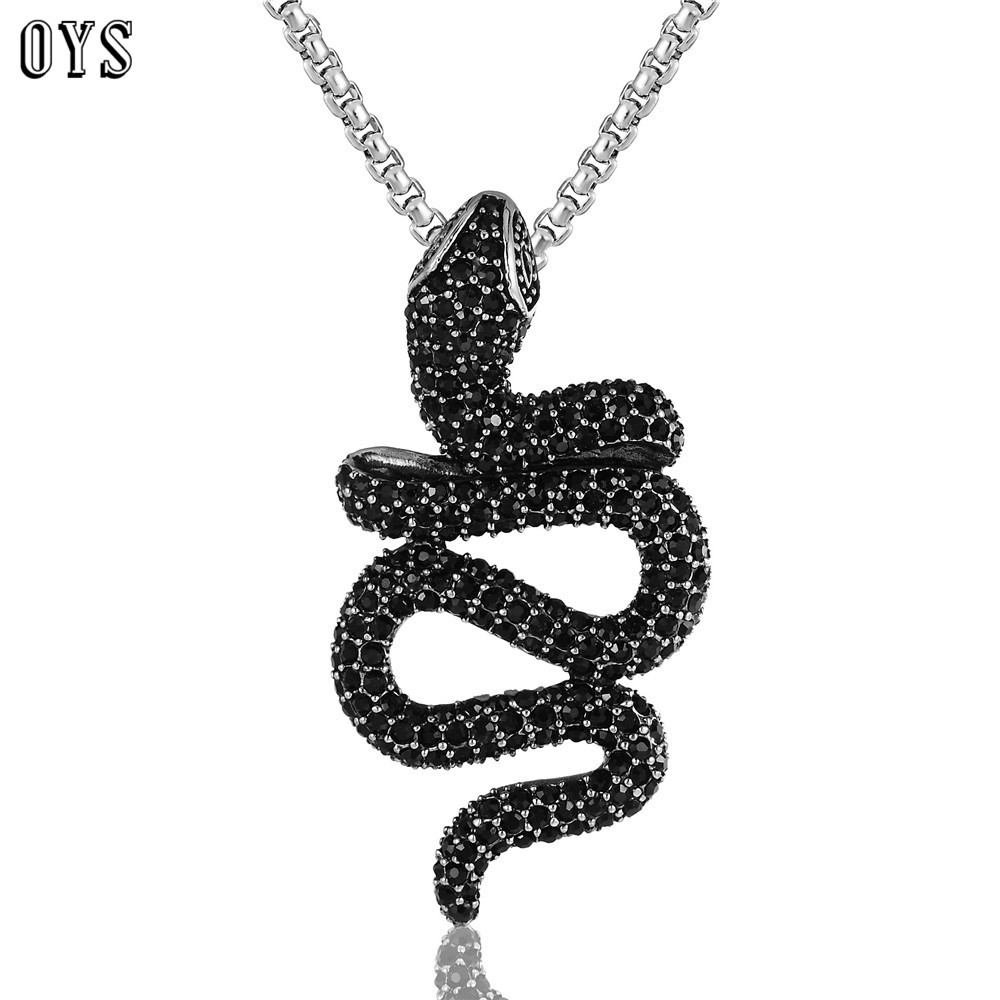 p0055nk07网红项链嘻哈hiphop不锈钢镶钻埃及皇冠眼镜蛇吊坠配饰