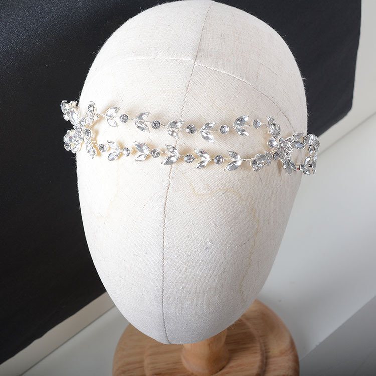 ts333新款双层新娘头饰柳叶形水晶婚礼皇冠甜美可爱婚纱摄影配饰