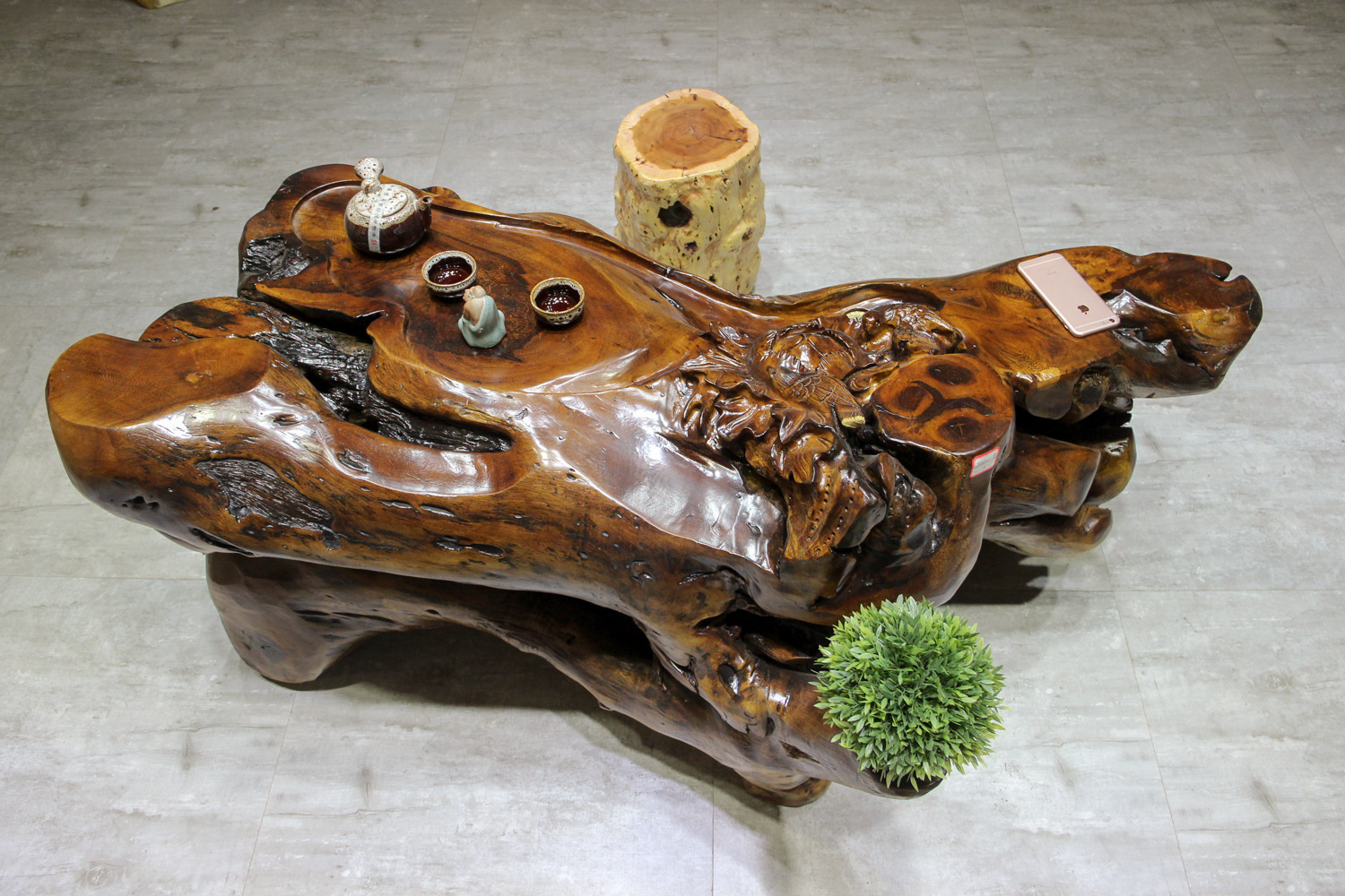 鸡翅木天然脚根雕茶台实木树墩功夫茶海整体根艺茶桌自然原木茶几