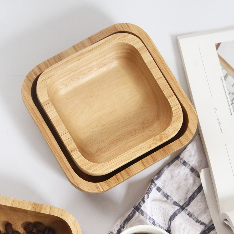 Engraved Solid Wood Plate Dish Hotel Japanese Style Tableware Salad Bowl Household Oak Tray Rectangular Wholesale