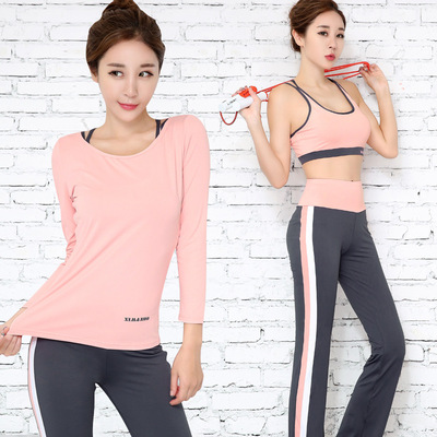 18新款瑜伽服套装女健身服跑步运动文胸速干长袖紧身长裤三件套