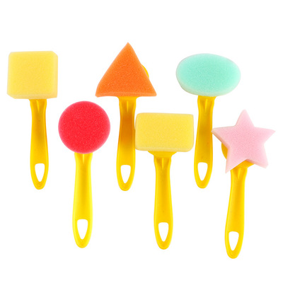 6支塑料手柄海绵刷儿童手工画画手柄印章幼儿园美术材料工具套装