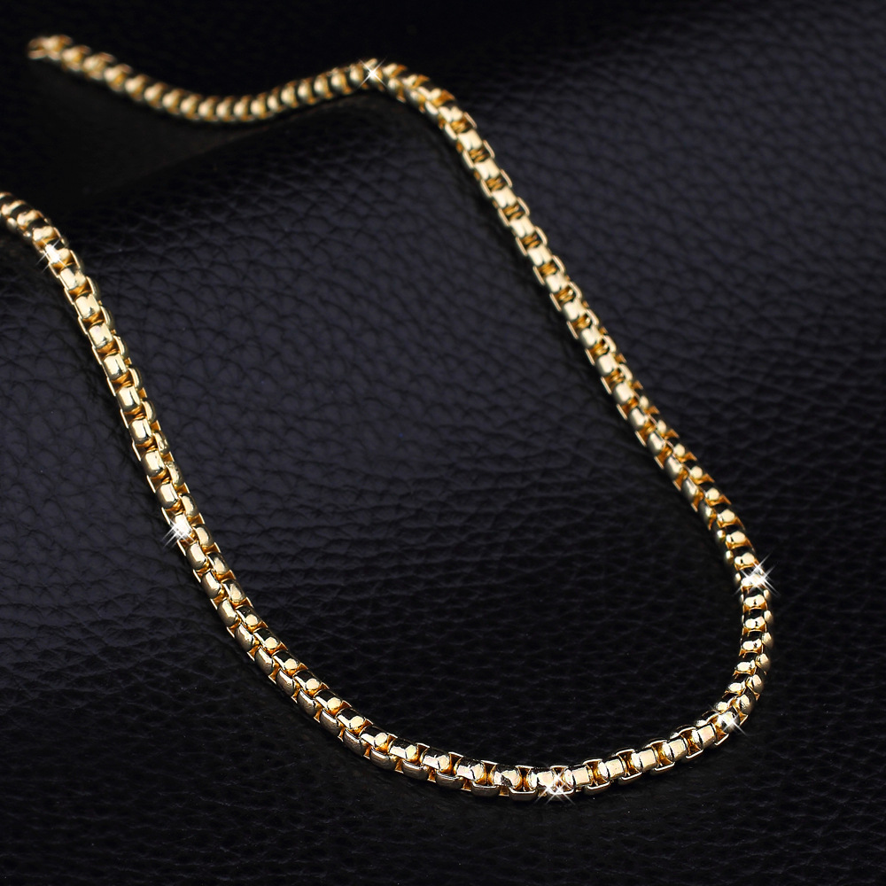 纽兰饰品欧美饰品时尚潮流个性项链女男士镀银 黄金盒子锁骨链