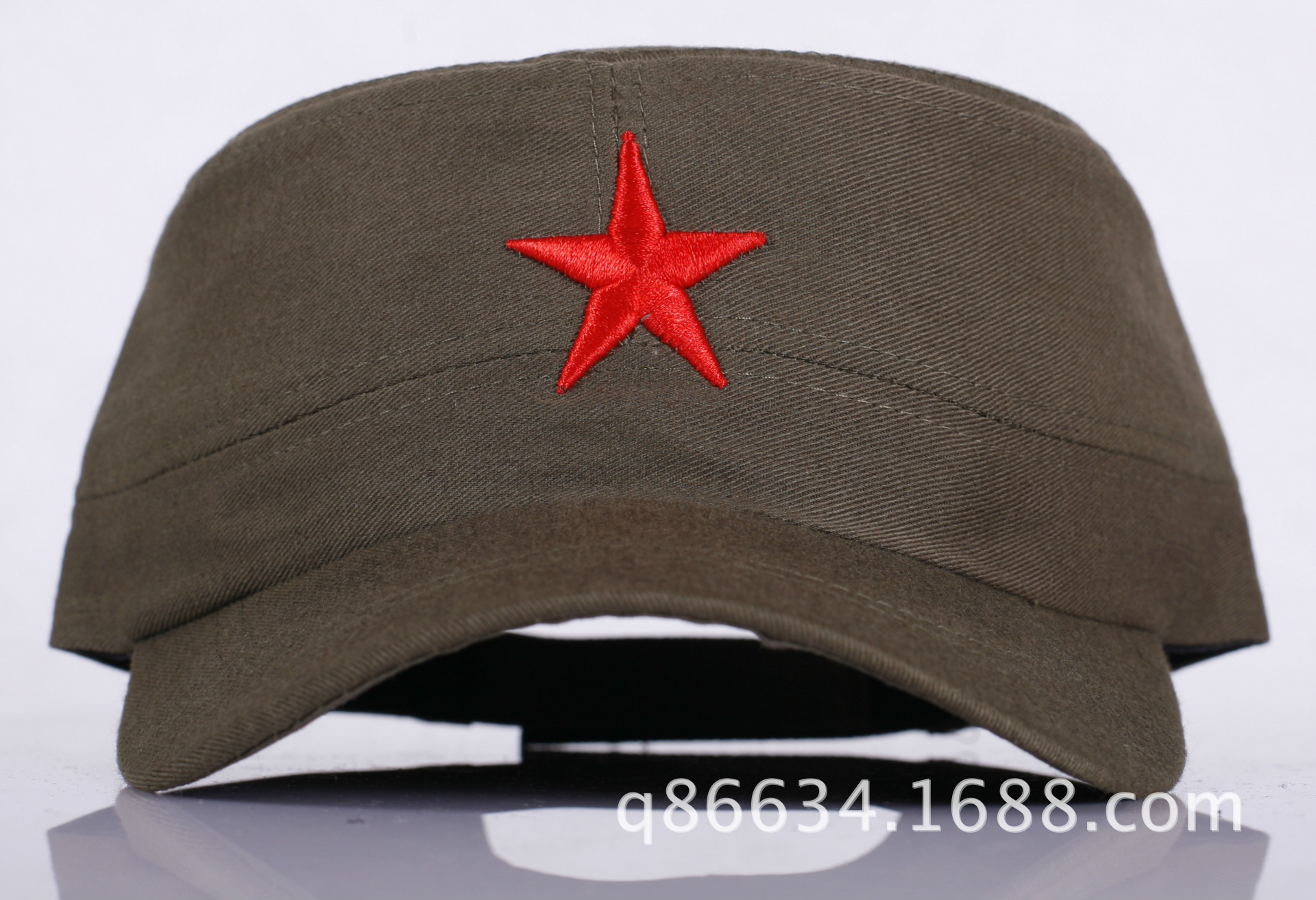 21晴路斜纹儿童成人平顶帽子绣五角星单层军帽红军帽男便宜的帽批