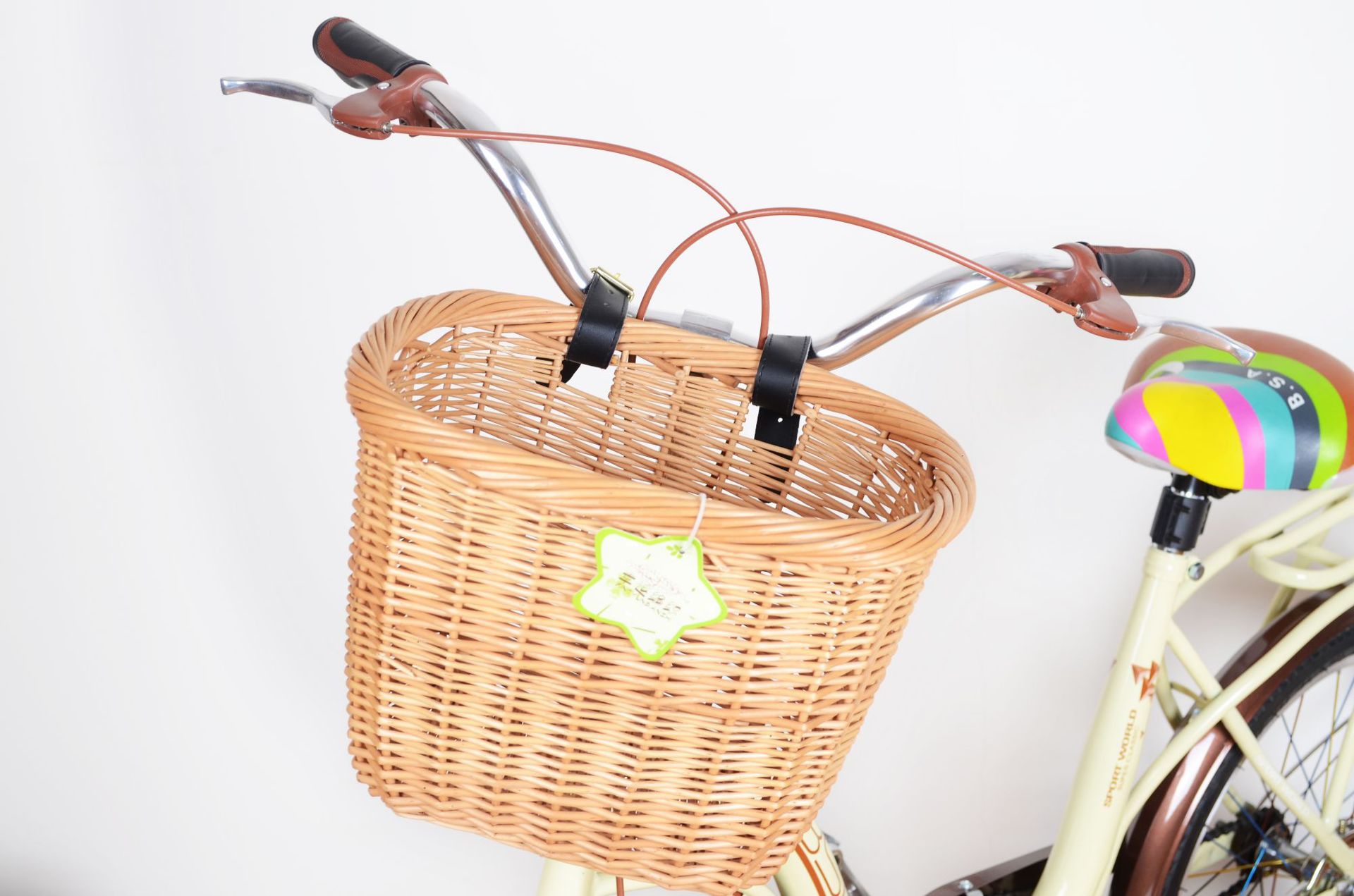 Factory Direct Sales Willow Rattan Basket Hand-Woven Bicycle Basket Car Vegetable Basket Rattan Woven Vegetable Basket