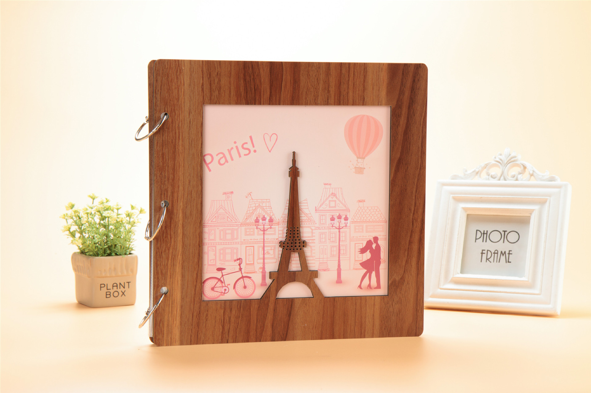 高档插画16寸木质diy相册,木面相册,宝宝纪念册 影集