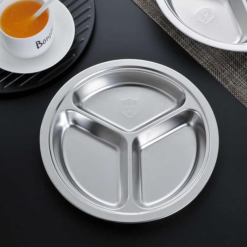 旗丰304不锈钢分格餐盘加厚儿童宝宝幼儿快餐盘餐具圆盘三格盘子