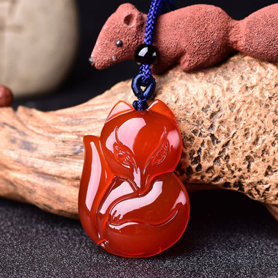 吊坠女士水晶批发天然玉髓狐仙项链红玛瑙狐狸饰品男配饰水晶