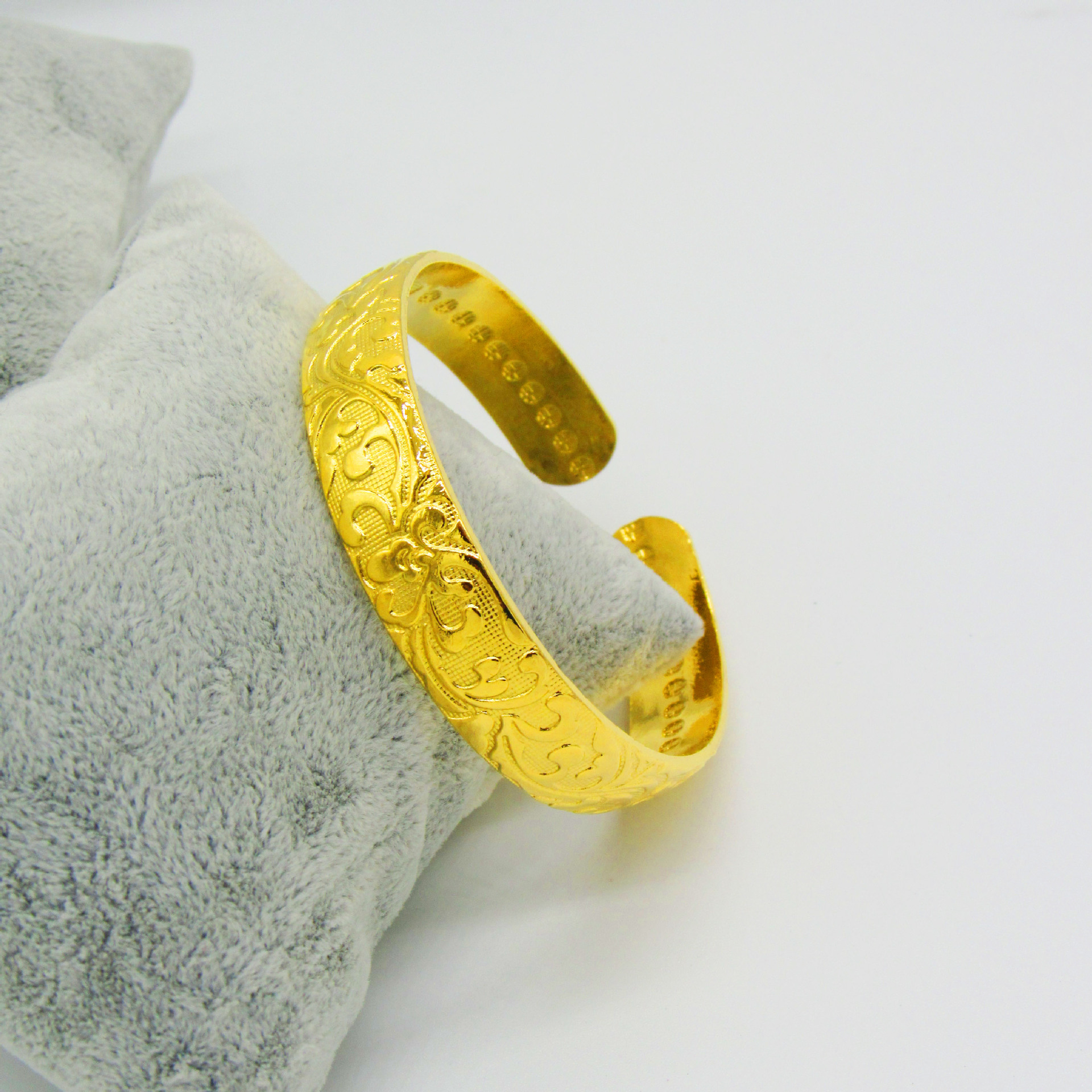 12mm齐口古花纹手镯 精致纯黄铜镀真金 可订做 厂家现货直销