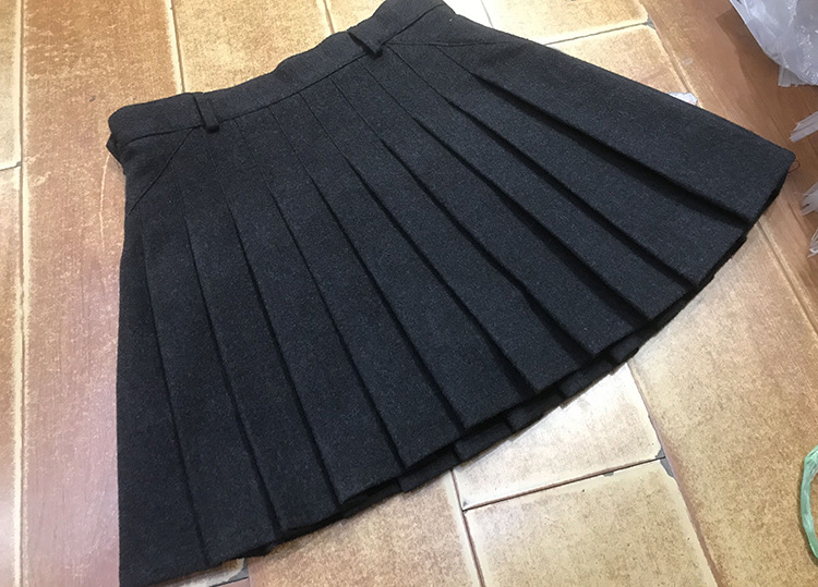 秋冬季新款欧美修身显瘦呢子内衬百褶裙短裙半身裙女装批发