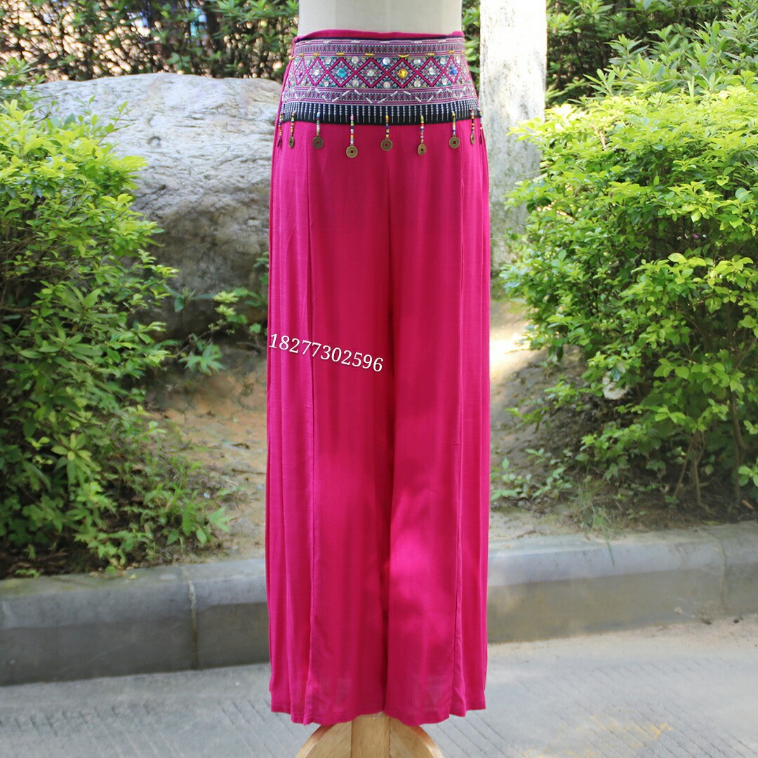 民族风女裤 夏季新款民族风竹节棉绣花铜钱长裤女士休闲裤