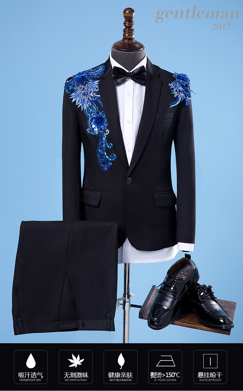 演出服成人男2020新款现代歌手主持人服装韩版修身司仪礼服表演服