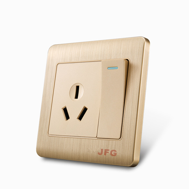 16a空调插座一开三孔电热水器家用86带开关金色墙壁面板 大孔16安