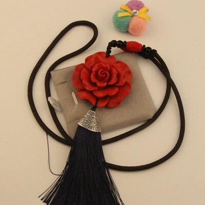 毛衣挂件项链长款女 百搭 朱砂玫瑰花民族风服装装饰 毛衣挂饰