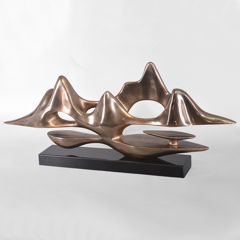 现代新中式创意树脂工艺品山水雕塑铜摆件玄关样板间家居软装饰品