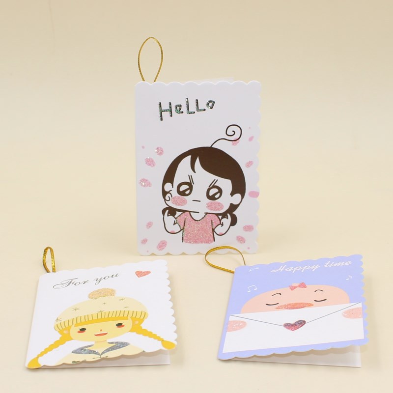 热销韩国 创意卡通贺卡批发 可爱儿童祝福生日卡片 带金线留言卡
