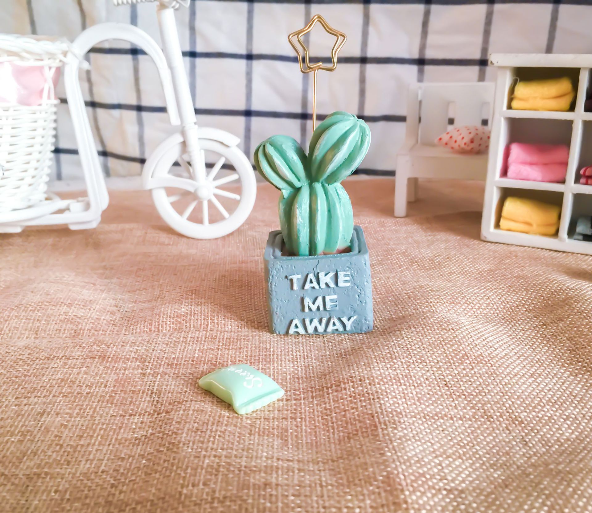 zakka杂货田园清新仙人掌卡通小盆栽名片夹留言夹照片夹桌面摆件