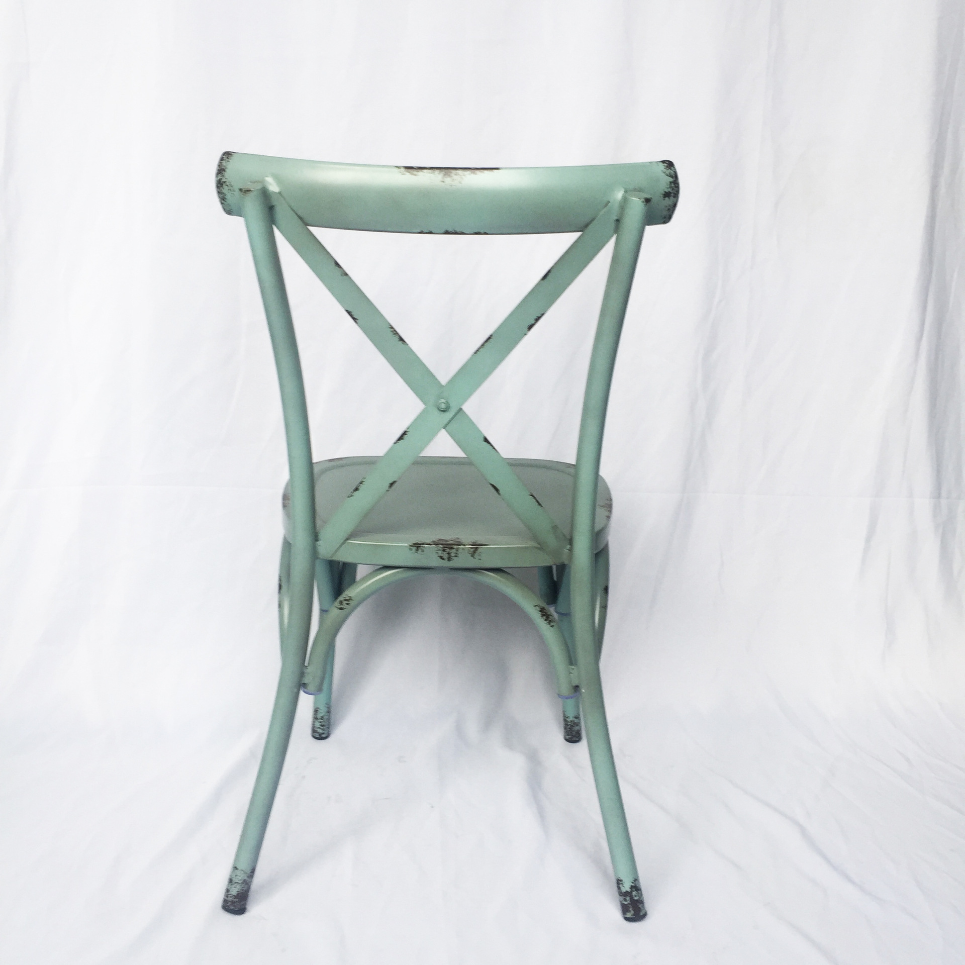 复古剥落漆铁交叉背椅 现代餐厅椅子 金属做旧假生锈桌椅