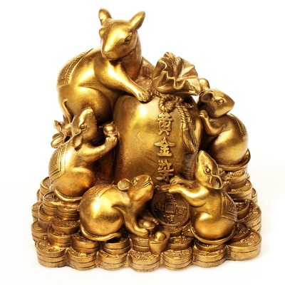礼品摆件风水纯铜老鼠摆件五鼠运财黄金袋鼠招财聚财十二生肖鼠