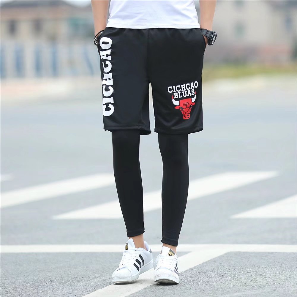 打底裤潮假两件紧身跑男同款裤子夏季奔跑吧兄弟韩版篮球运动嘻哈