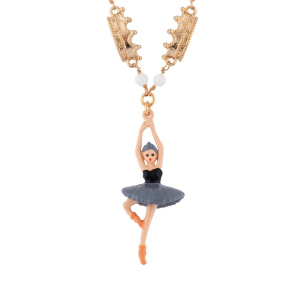 轻奢小众黑色芭蕾舞者天鹅湖短款项链珐琅彩釉跳舞女孩皇冠锁骨链