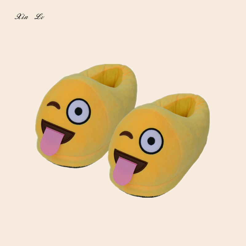 爆款qq表情绣花棉拖鞋emoji表情家居鞋毛绒卡通儿童拖鞋工厂直销