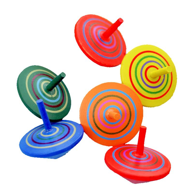 怀旧木制小陀螺 彩色条纹木质陀螺 儿童幼儿园趣味玩具