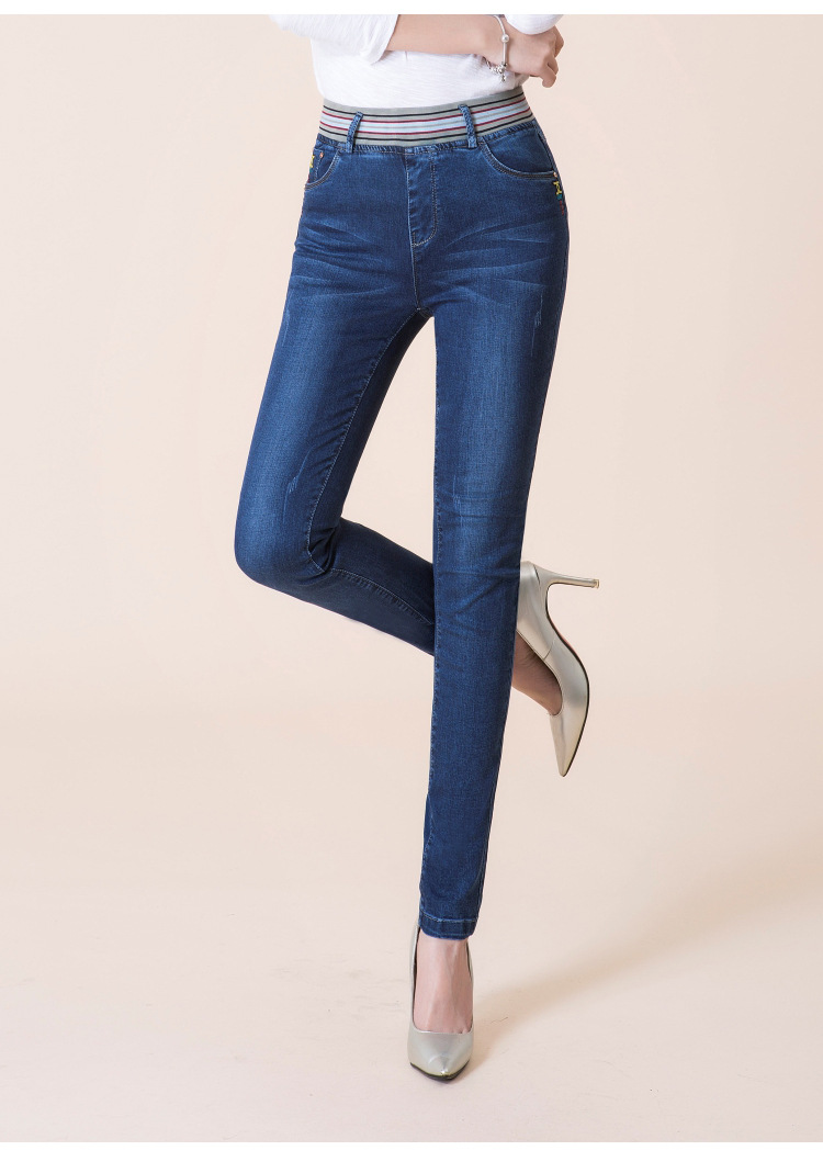 大码中年女裤_8805松紧腰七分牛仔裤妈妈妇女中年女裤7分中老年 - 阿