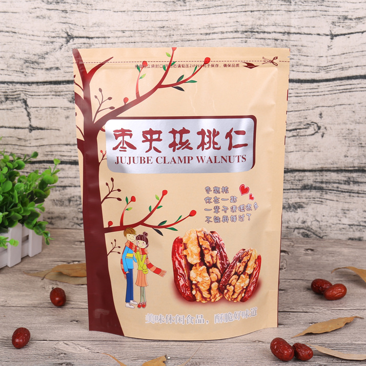 陕西枣夹核桃包装袋枣夹枣夹袋牛皮纸自立拉链袋红枣核桃仁