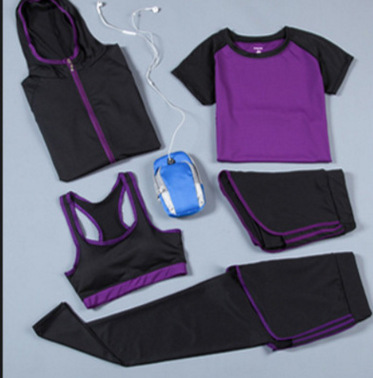 New Spring and Summer Fall Slim Fit Quick-Drying T-shirt Casual Running Sportswear Five-Piece Set Fitness Yoga Wear Wholesale