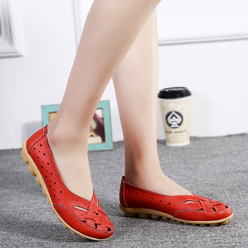 Size 44 Bird's Nest Hole Shoes Flat Women's Sandals Summer Pumps Peas Shoes Leather Shoes Casual Women's Middle and Old Large Size Mom Shoes