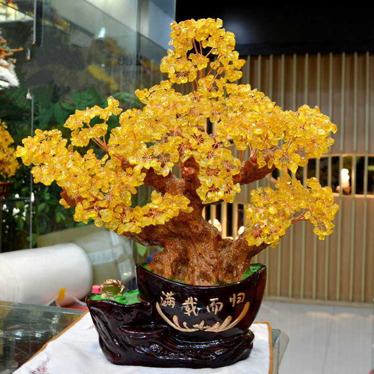 黄水晶招财树摆件发财树客厅电视酒柜家居装饰品新居店铺开业礼品