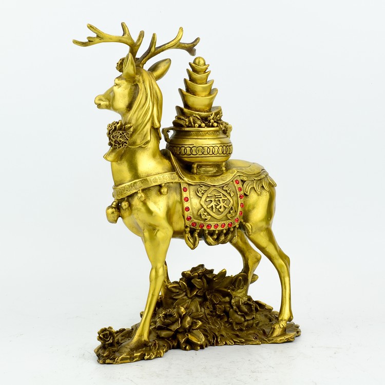 批发精工纯铜 聚宝盆金钱鹿 福鹿 大福鹿风水家居工艺品摆件