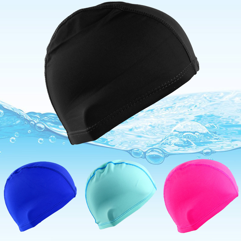 solid color fabric swimming cap nylon cloth cap men‘s and women‘s long hair in stock wholesale comfortable fit