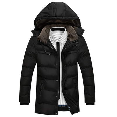 外贸男士冬季加厚保暖大棉服青年中长款修身纯色休闲男装外套棉袄