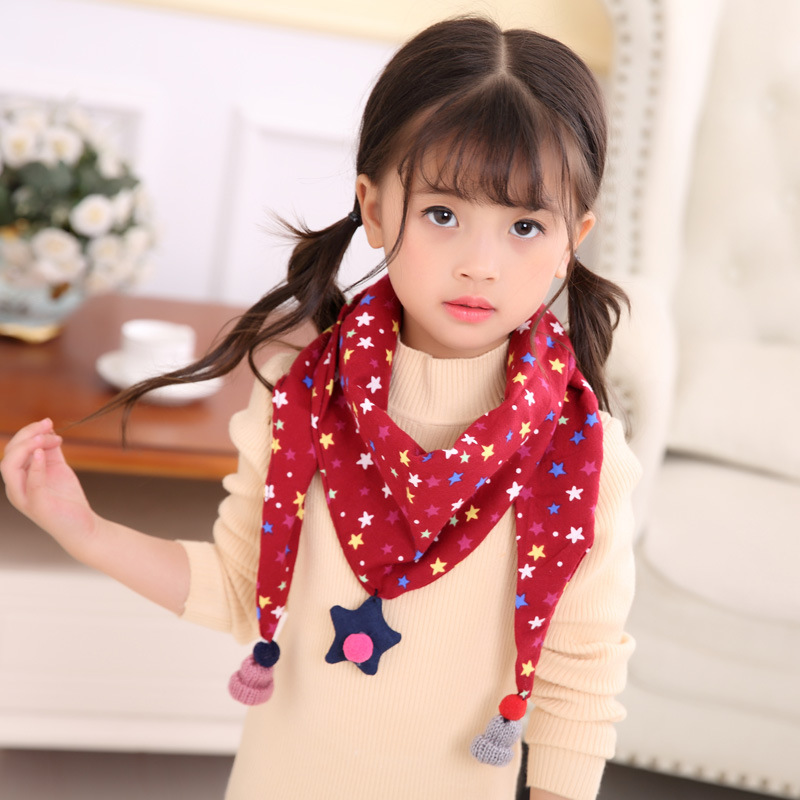 儿童双层三角巾丝巾韩版秋冬季宝宝流苏棉麻围巾男童女童潮双面