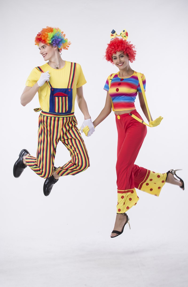 万圣节魔术师情侣男女小丑服套装表演服条纹格子背带裤马戏团服装