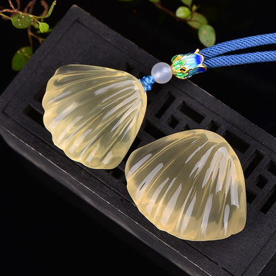 天然黄水晶扇贝吊坠男女款贝壳水晶挂坠包包手饰挂饰品生日礼物