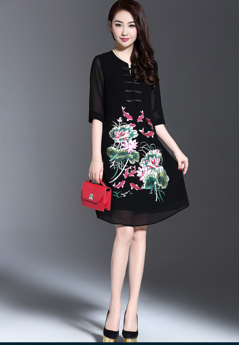高档刺绣雪纺连衣裙(货号 js5759)
