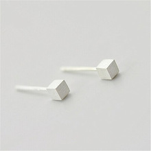 韩版银简约几何立方体耳钉女立体方块耳钉饰品混批 厂家直销