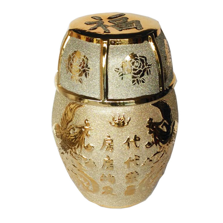 双龙双凤罐金斗 烧沙金 陶瓷骨灰罐