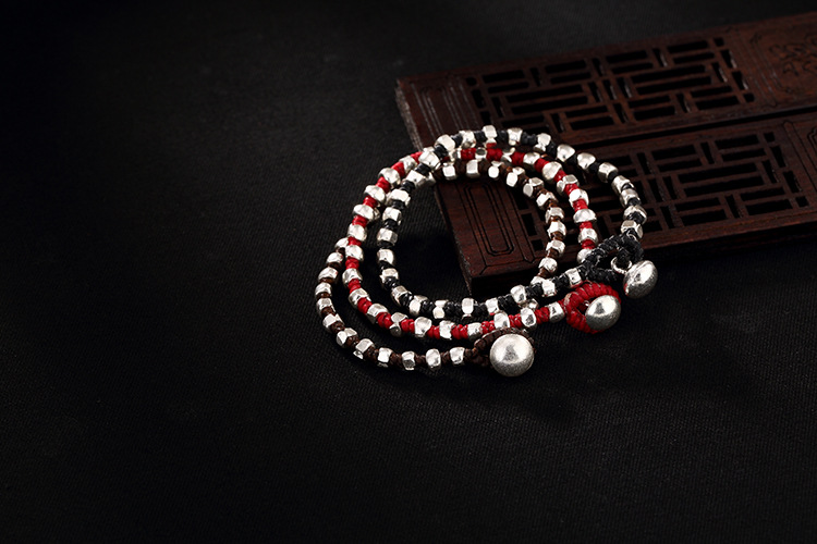 壹鹿银s925纯银素银手工编织腊绳韩版个性手链男女编绳银手链批发