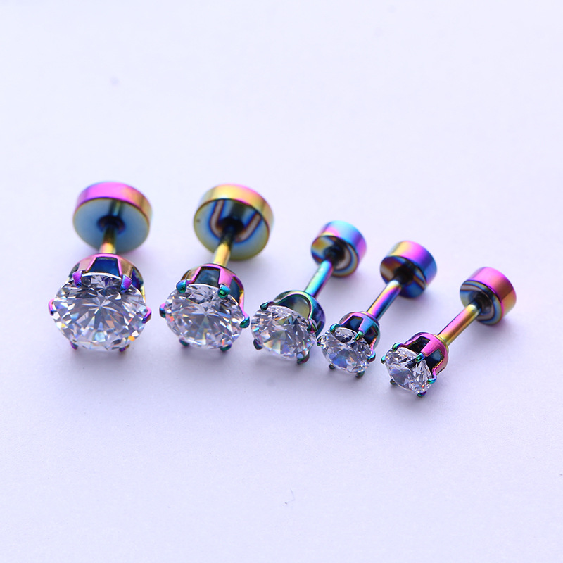 Factory Direct European and American New Stainless Steel Zircon Stud Earrings round Barbell Male Ear Bone Nail Piercing Jewelry Wholesale